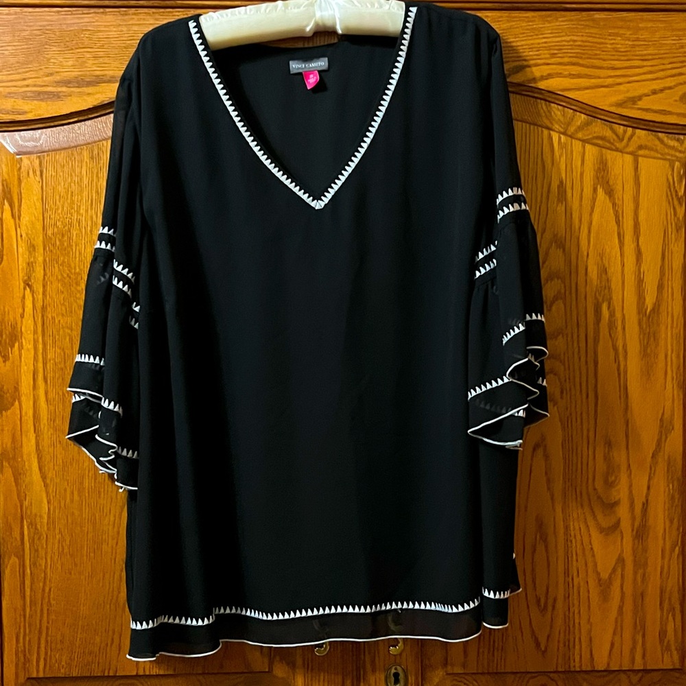 Bell Sleeve Embroidered Chiffon Top